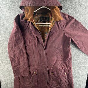 Barbour Laura Ashley Wax 3 Canvas Jacket Women Hooded Purple Size 6 USA Limited